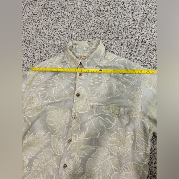 Caribbean Silk Blend Tropical Leaf Print Short Sleeve Shirt Mens Size M - Picture 9 of 11